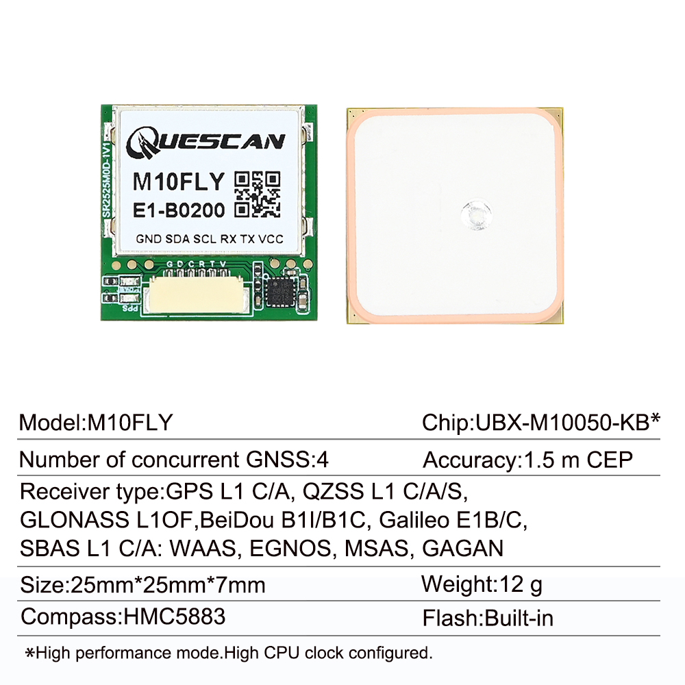 Quescan 25mm*25mm M10FLY 10Hz  - đánh giá và giá Drone Gps Module
